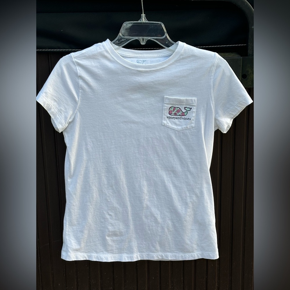 Vineyard Vines Kids White Tee with Logo Pocket